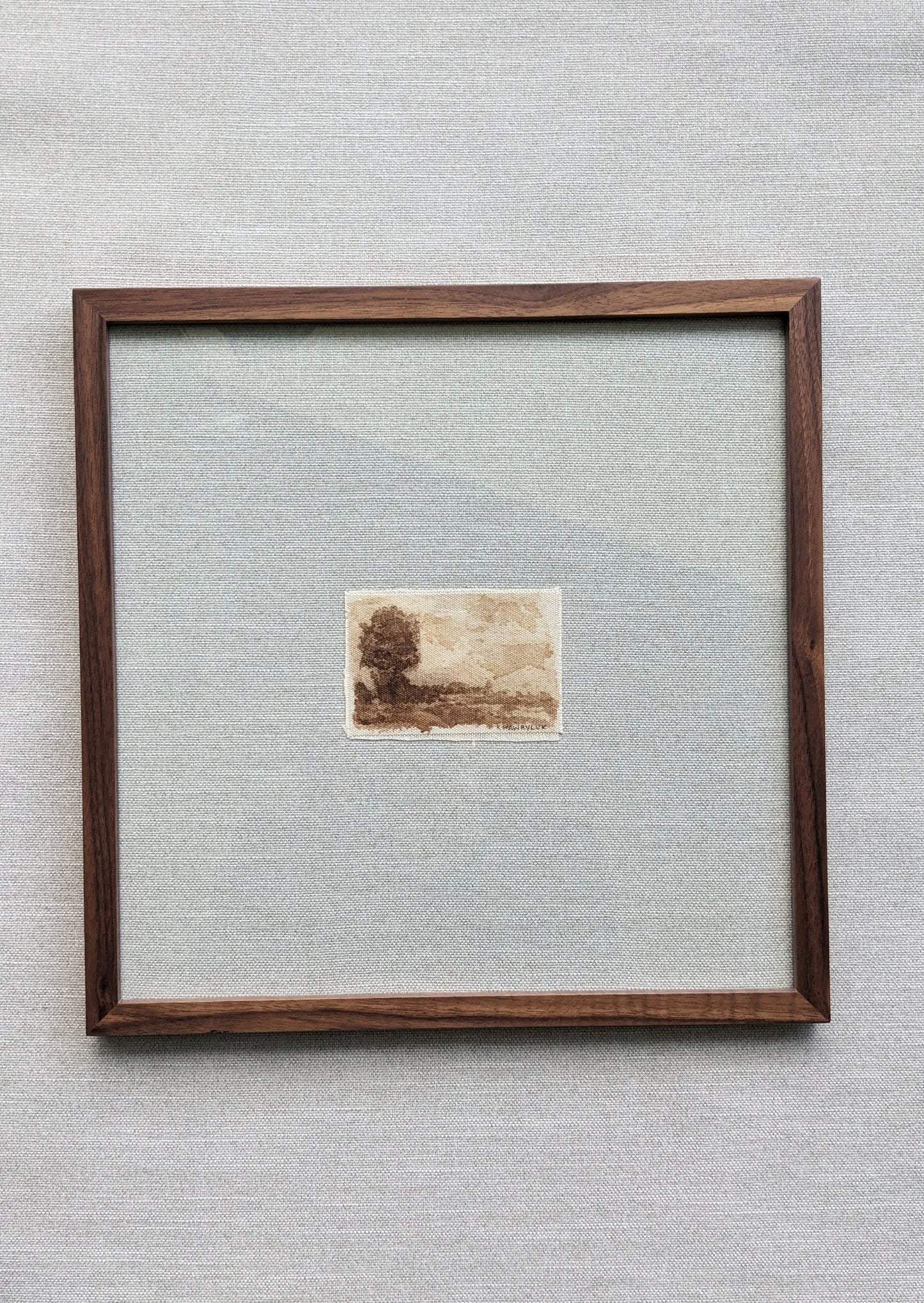 Patience 03 - Organic Ink Landscape on Raw Canvas - in Walnut Frame