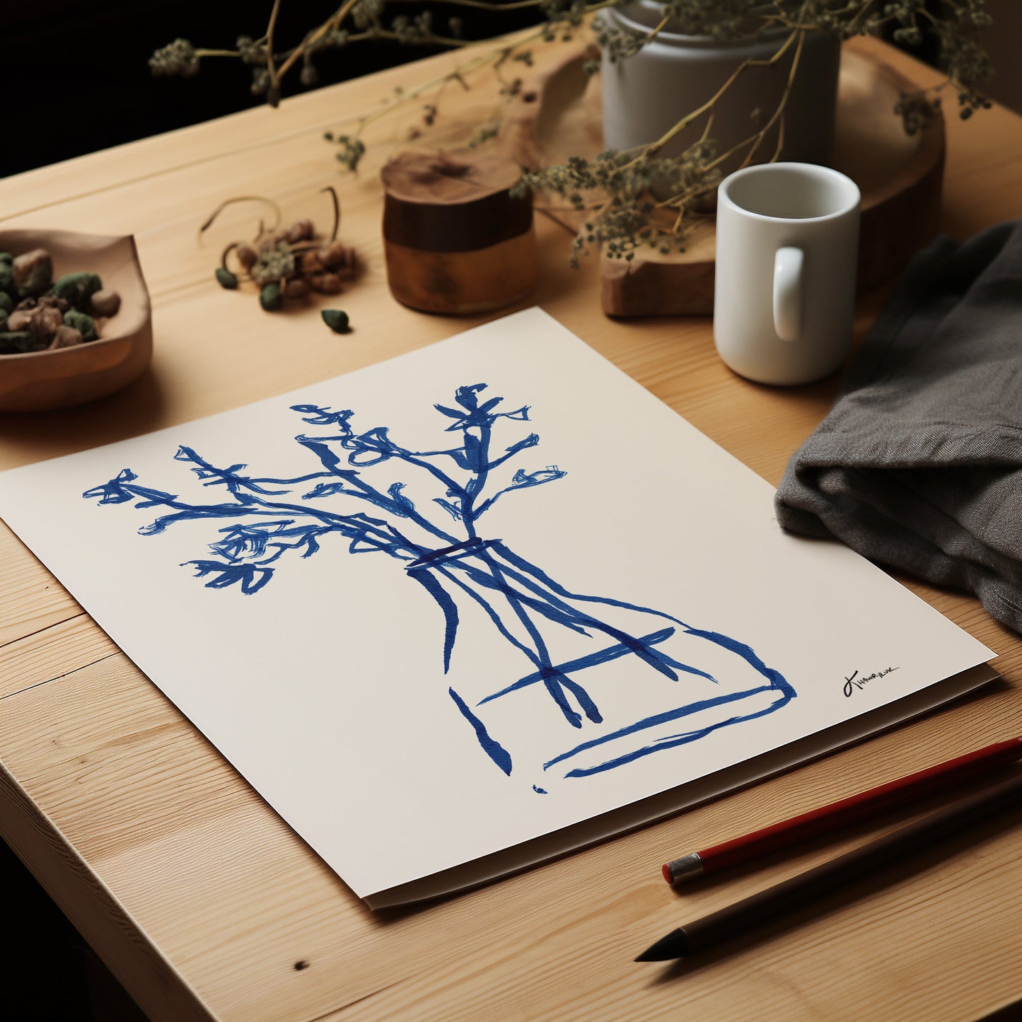 Blue Abstract Botanical Painting