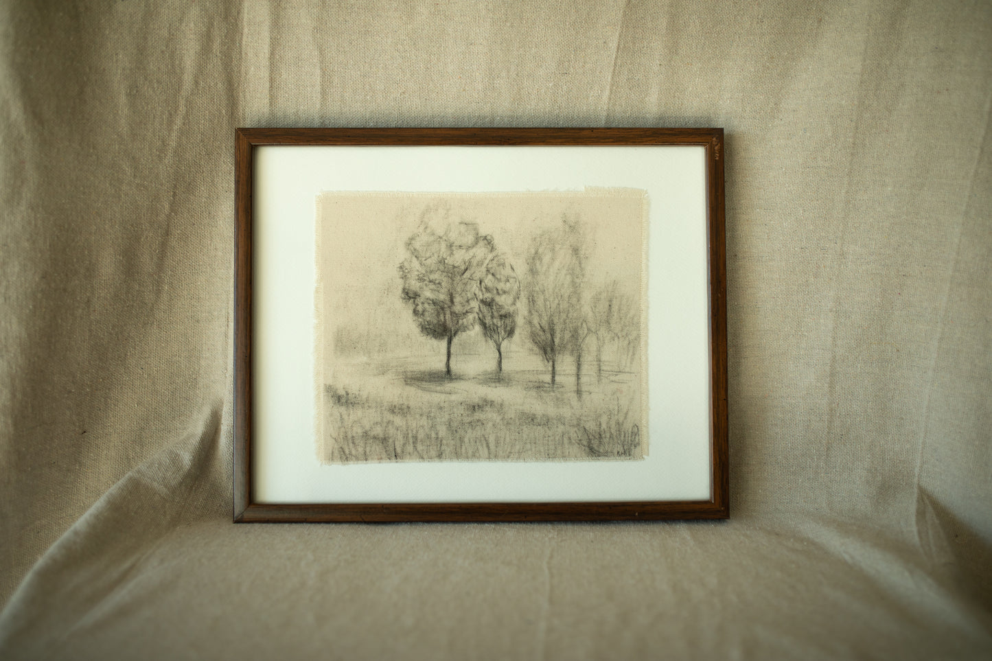 Tree Study - Charcoal on Raw Canvas, 11x14 Framed