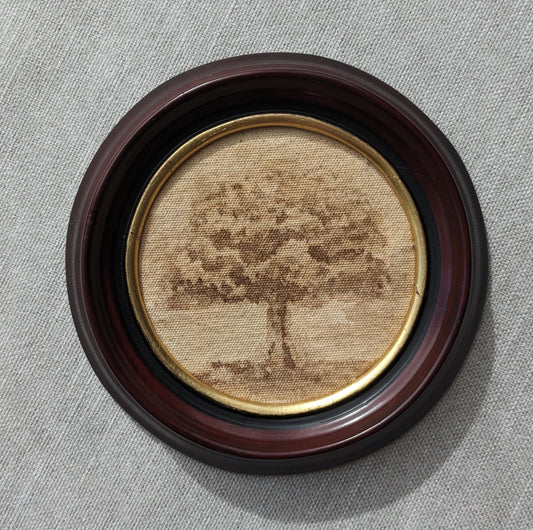 Organic Ink Landscape Painting on Raw Canvas - Round Frame