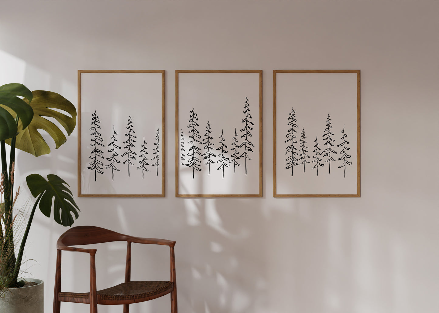 Three One Line Drawings of Trees