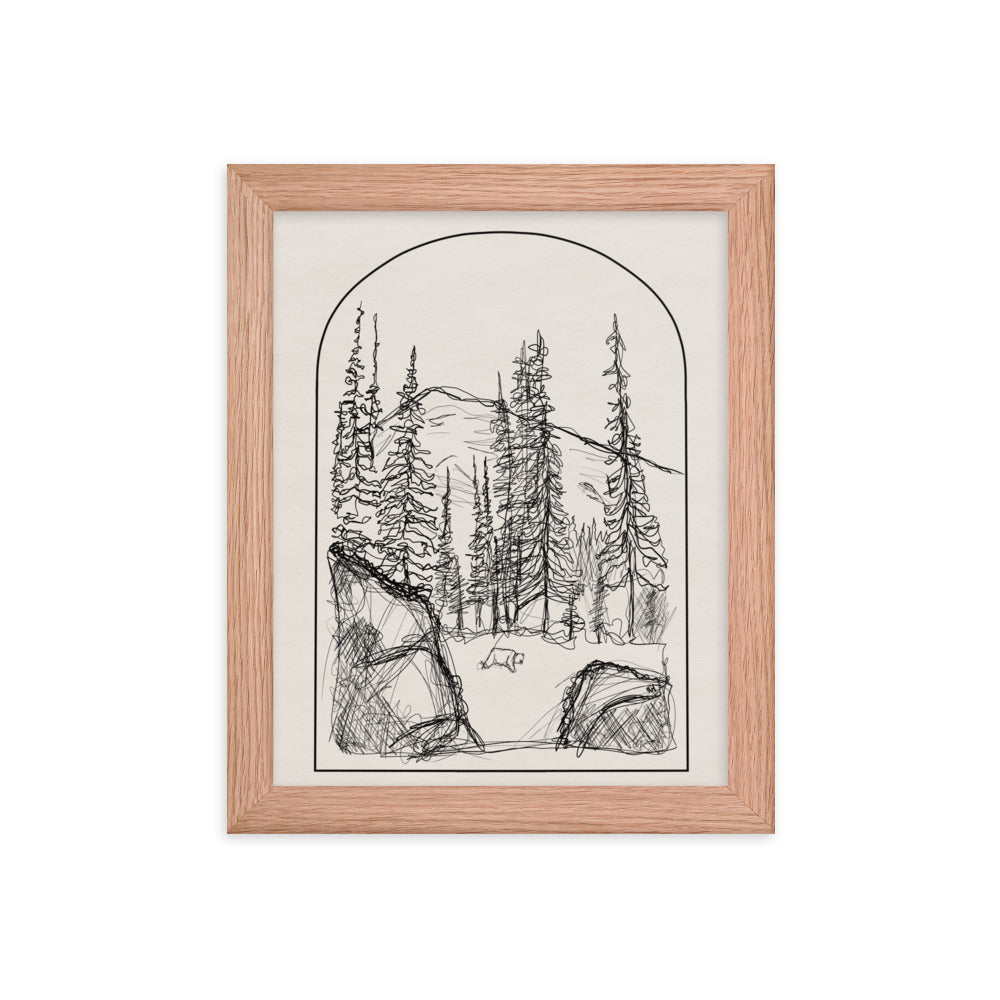 Bear Arch Line Drawing Framed Print
