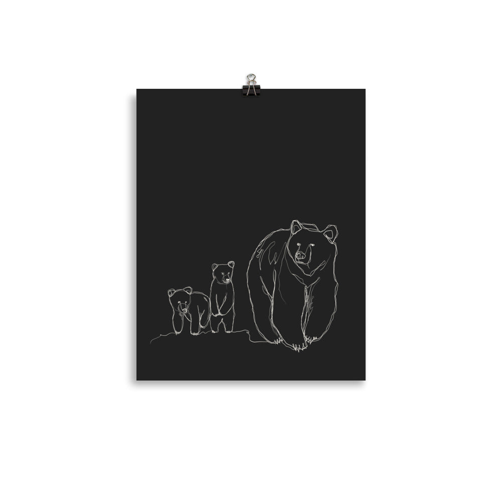 Mama Bear and Cubs Line Art Print (white on black) – Billie Haus