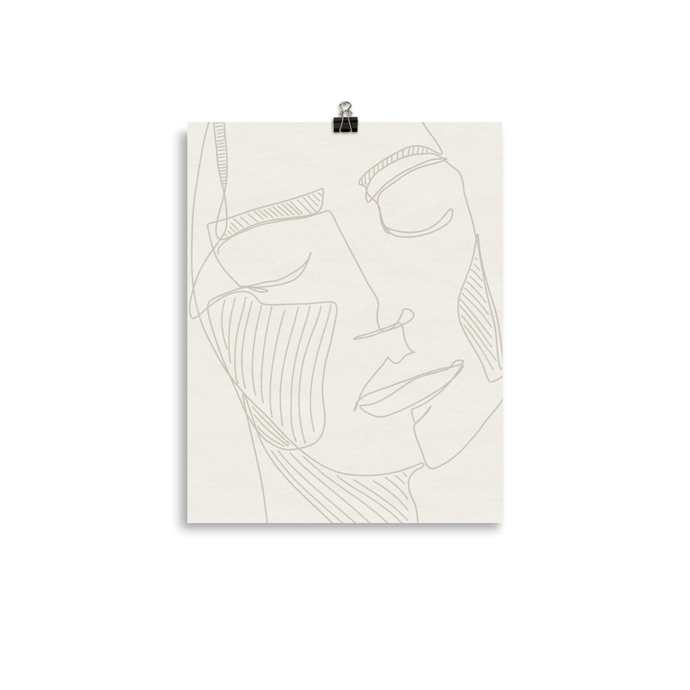 Face Line Drawing Print with Textured Background