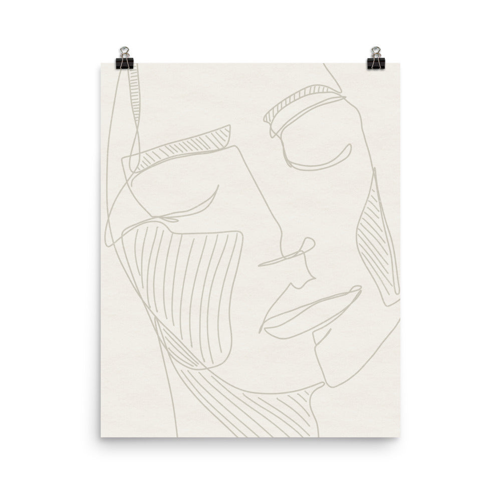 Face Line Drawing Print with Textured Background