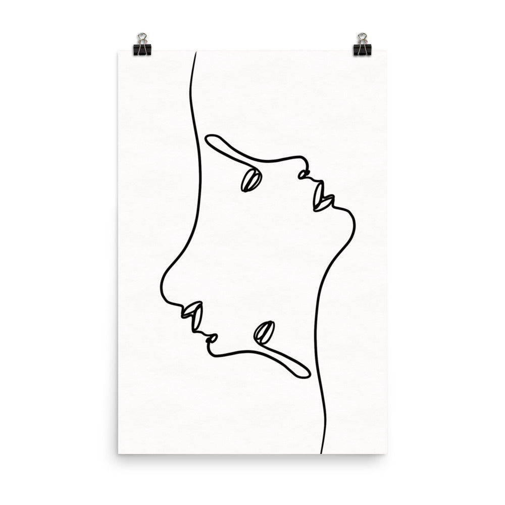 Mirrored Faces Line Drawing Print
