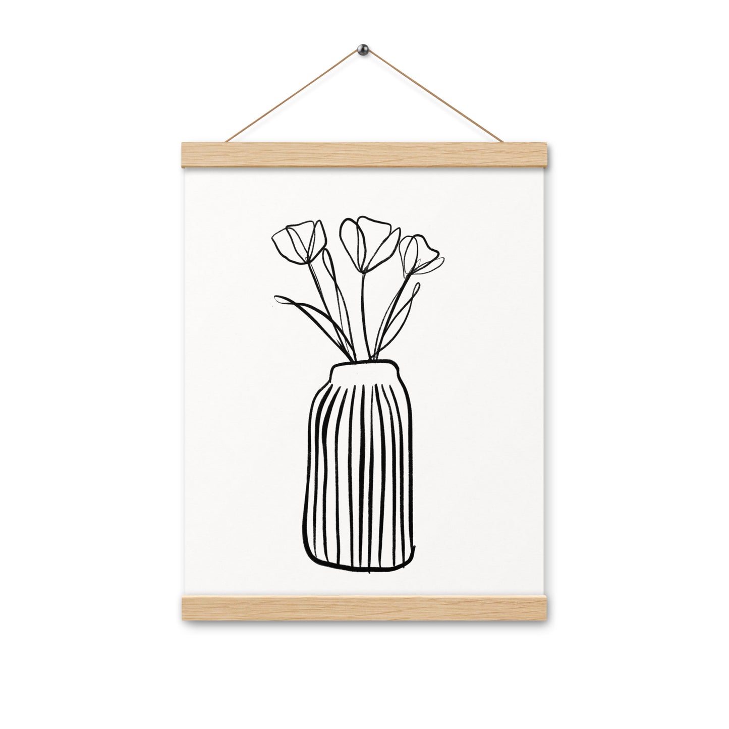 Tulip Flowers in Vase Line Drawing Print with Wooden Hanger