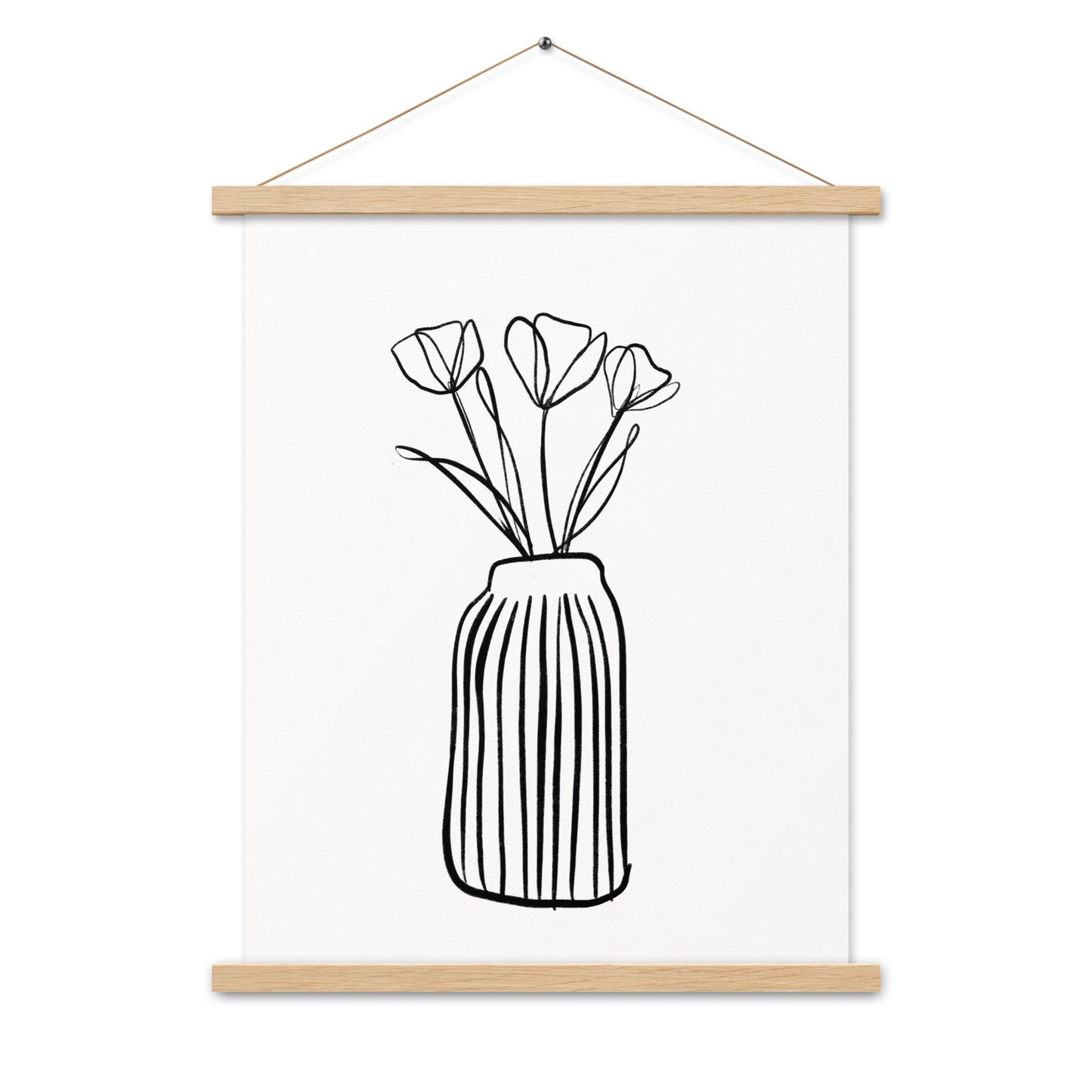 Tulip Flowers in Vase Line Drawing Print with Wooden Hanger