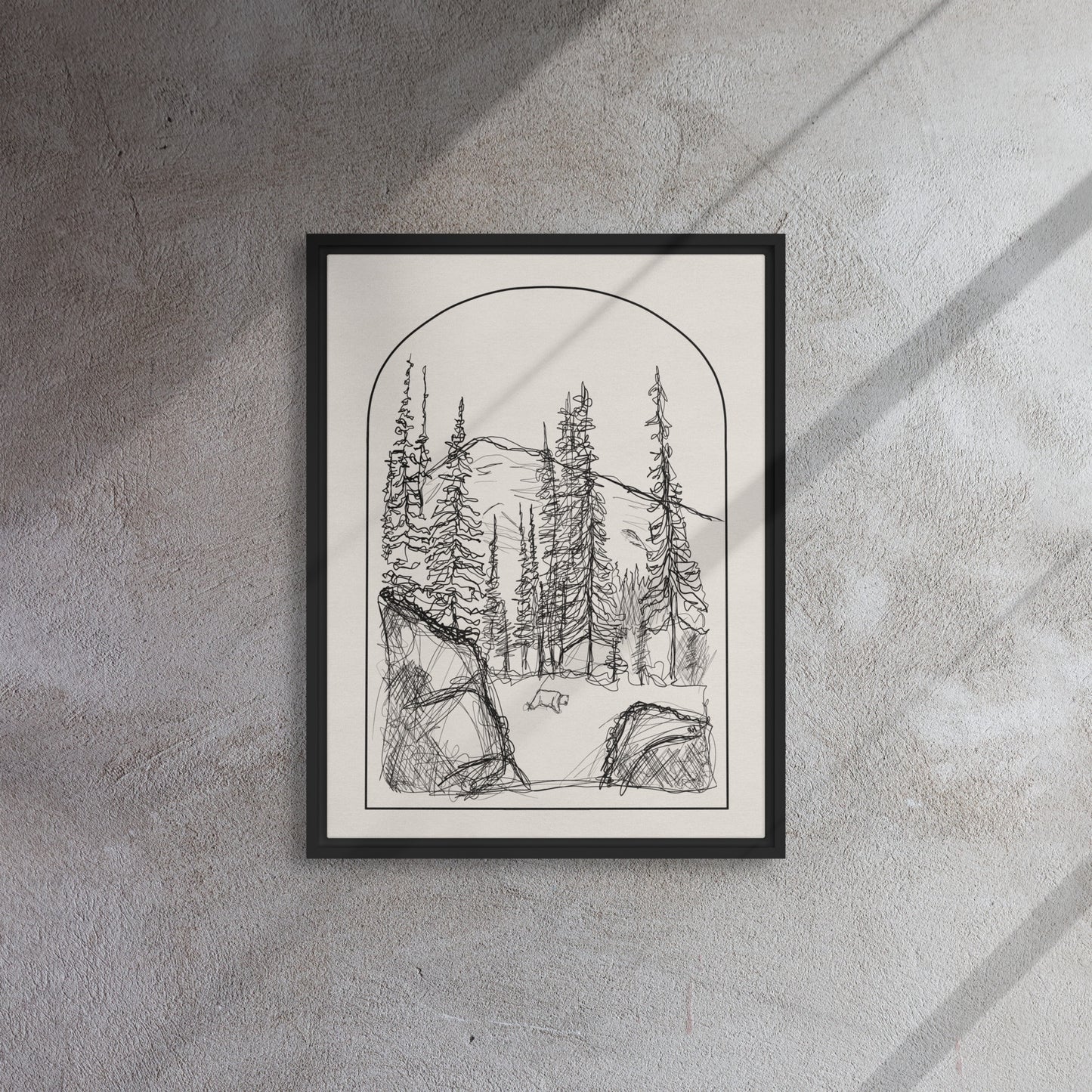 Bear Arch Line Art Framed Canvas