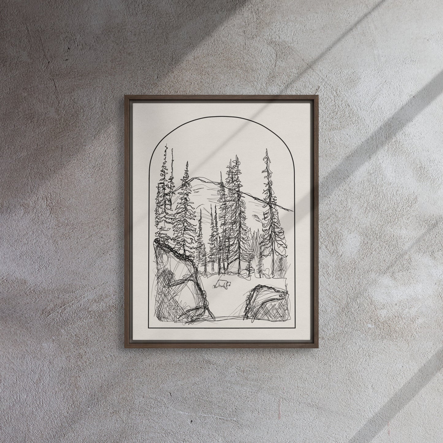 Bear Arch Line Art Framed Canvas