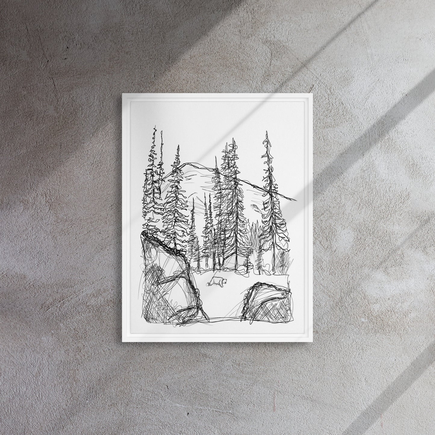 Bear Mountain Line Drawing Framed Canvas