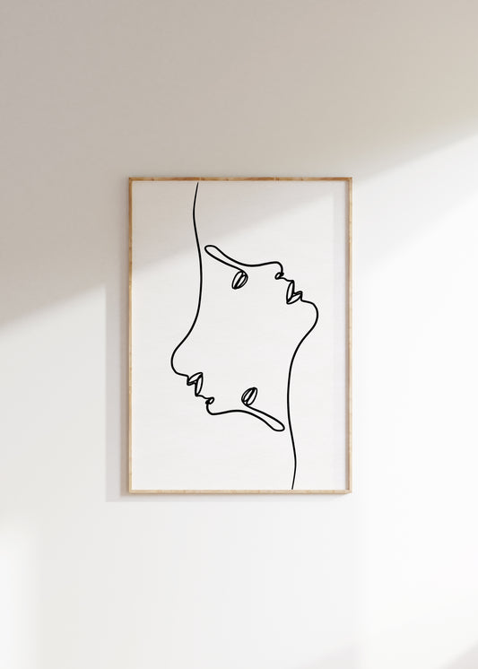 Mirrored Faces Line Drawing Print